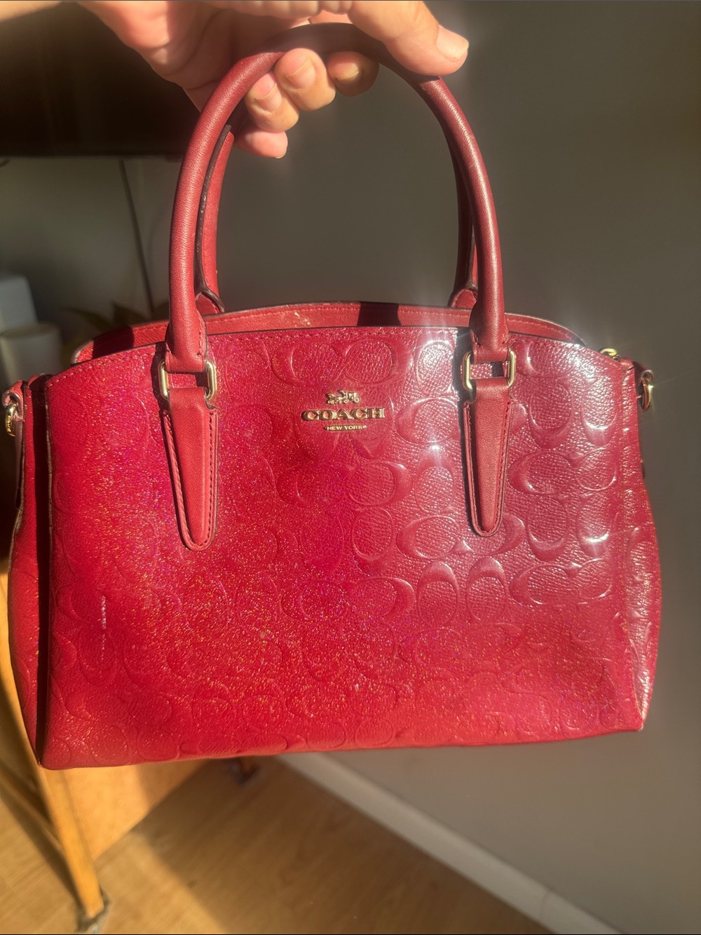 Coach Sage Carryall Embossed C pattern with shimmer finish with Gold Hardware